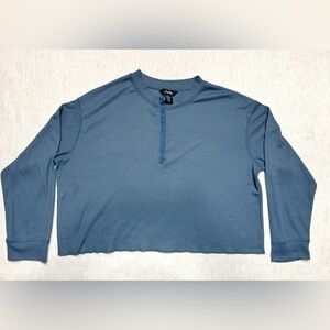 Justify Women Long Sleeve Cropped Henley Top Thermal Waffle Knit XL Skater Grung